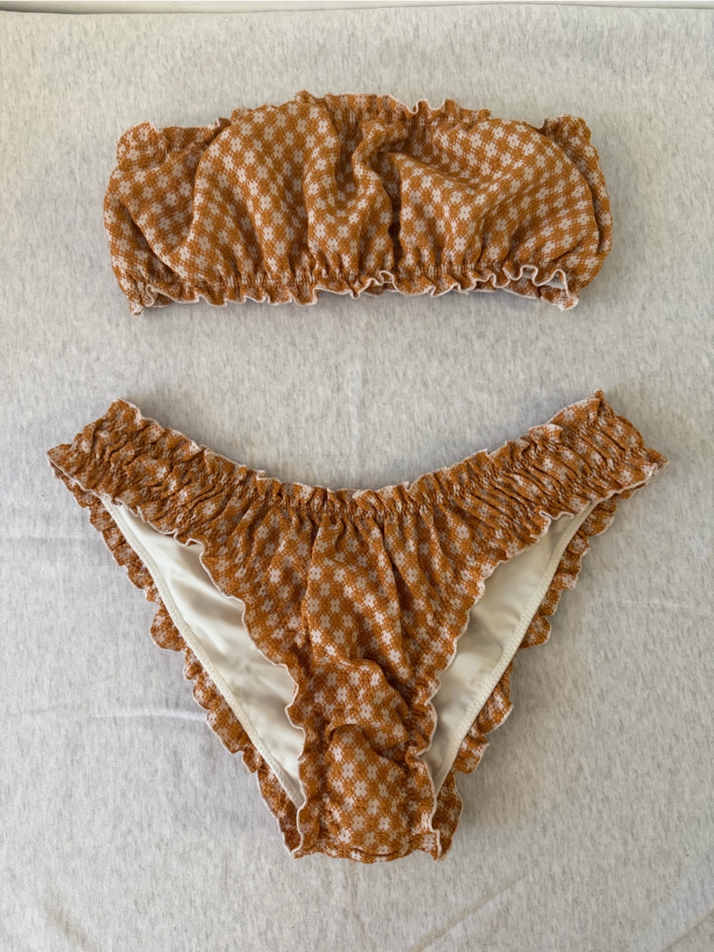 Juliet Ruffled Floral Bikini Set in Rust and Cream